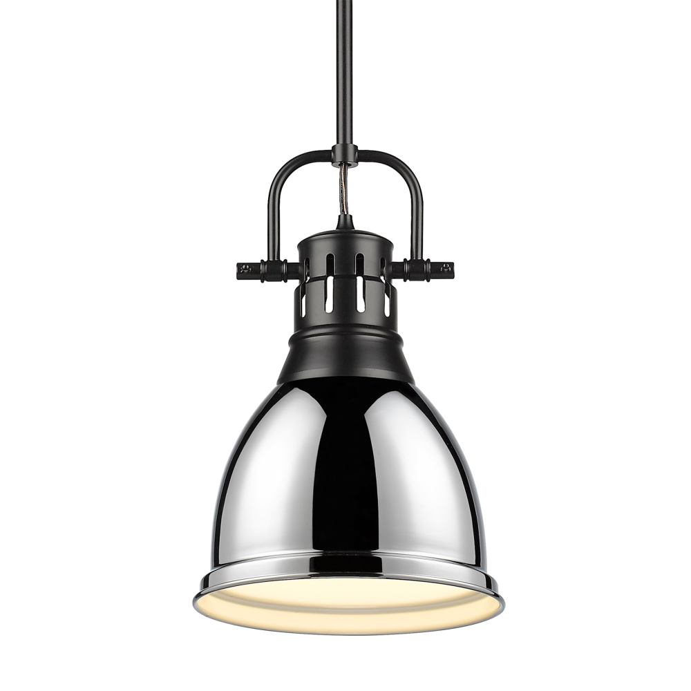 Yep by Golden Lighting Duncan 1-light 9in Rod Hung Pendant in Matte Black and Chrome shade